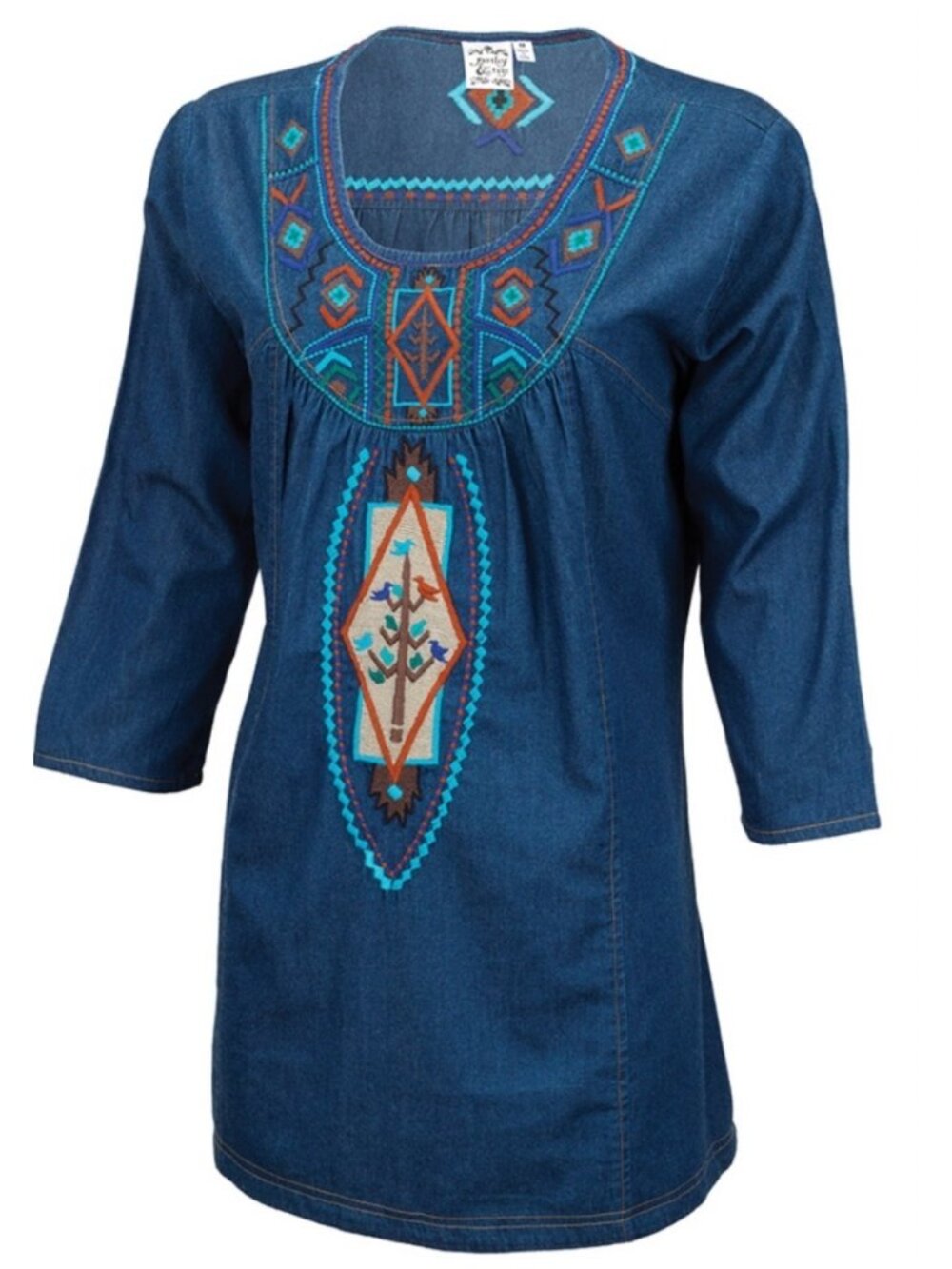 Parsley & Sage Tunic Top Dress Embroidered M Native Tree of Life Southwest Boho